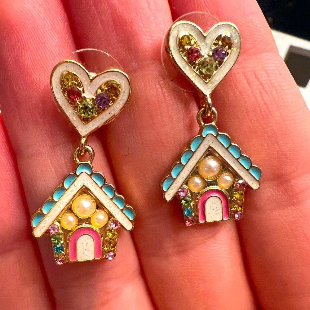 Betsey Johnson Sugarfix Earrings LOT Christmas Bows Gingerbread House Rhinestone